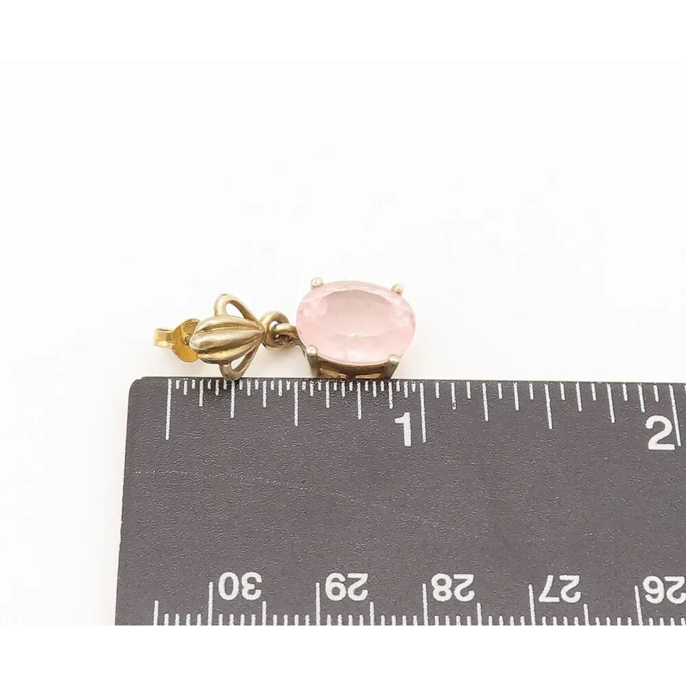 925 Sterling Silver Vintage Carved Leaf Dangling Pink Topaz Earrings EG12789 - Picture 4 of 5